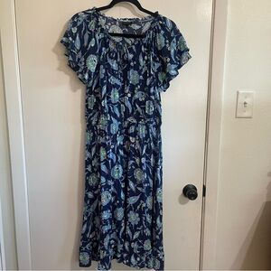 Talbots Blue Midi Sundress with Flutter Sleeves